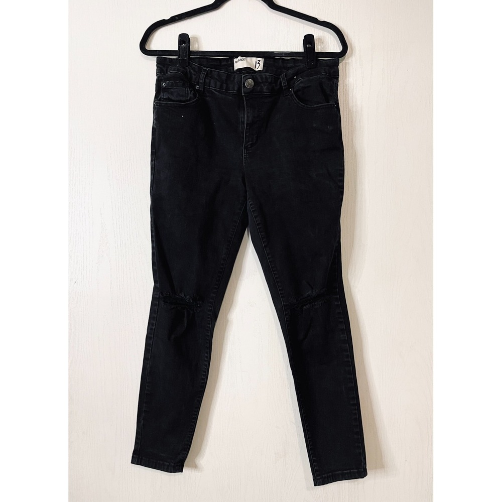 Garage Womens Black Distressed Slim Fit Classic Denim Skinny Jeans Size 13
